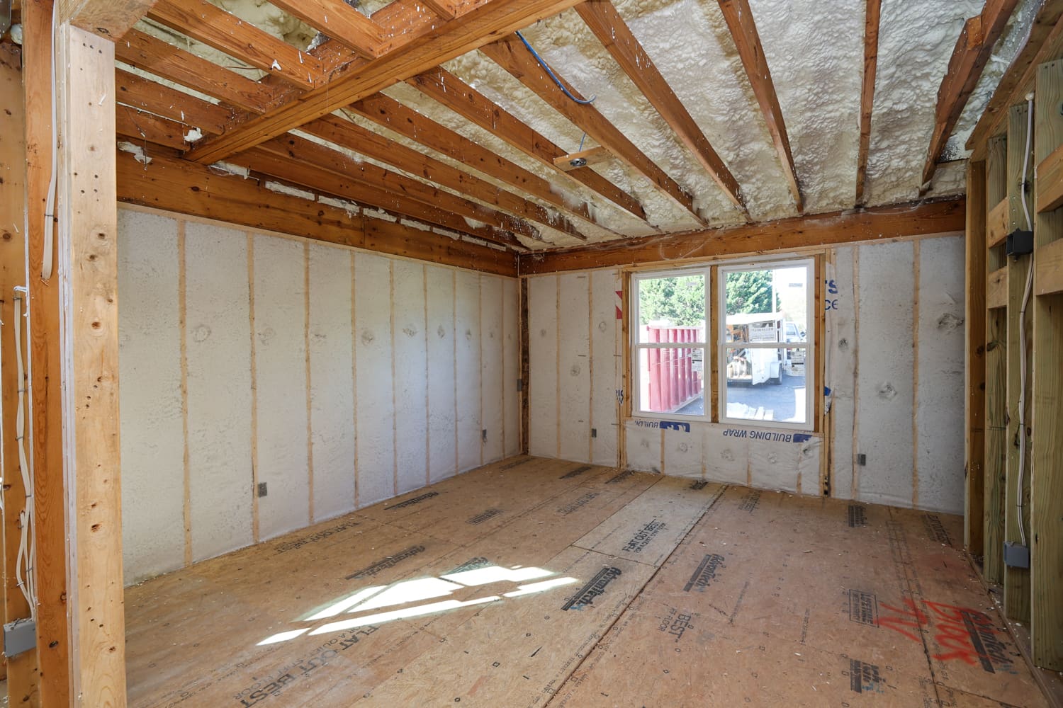 Loose Fill Fiberglass BABS Installed in a Wall in a new construction residential building