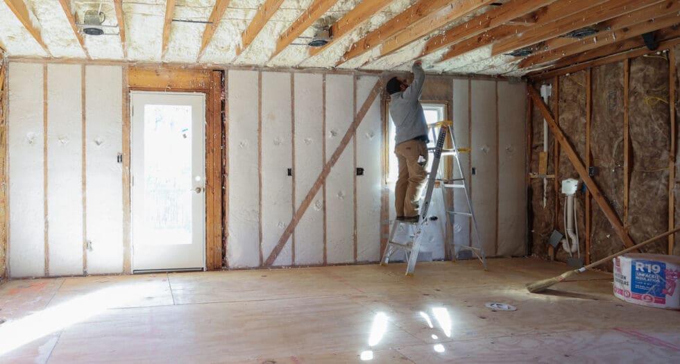 Loose Fill Fiber Glass BABS and Spray Foam in a Residential Project, Aksel Working